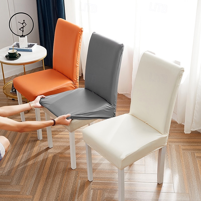 1/2/4/6 pz. Coprisedia in pelle PU impermeabile antiolio, coprisedia da pranzo elasticizzato, coprisedile tinta unita per soggiorno, cucina, casa del 2025 a $25.99 –P2