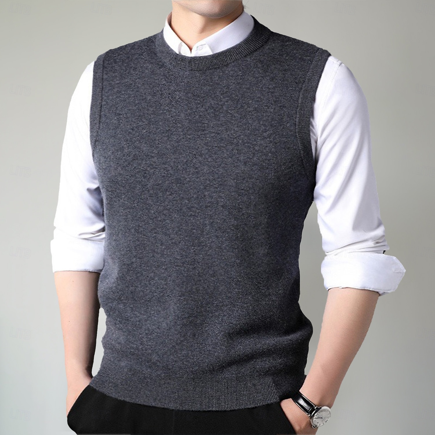 Herren Pullunder Stricken Rundhalsausschnitt Einfarbig Rundhalsausschnitt Strickware Elegant Schule Formell Bekleidung Frühling Herbst Schwarz Marineblau S M L 2025 - $57.99 –P4