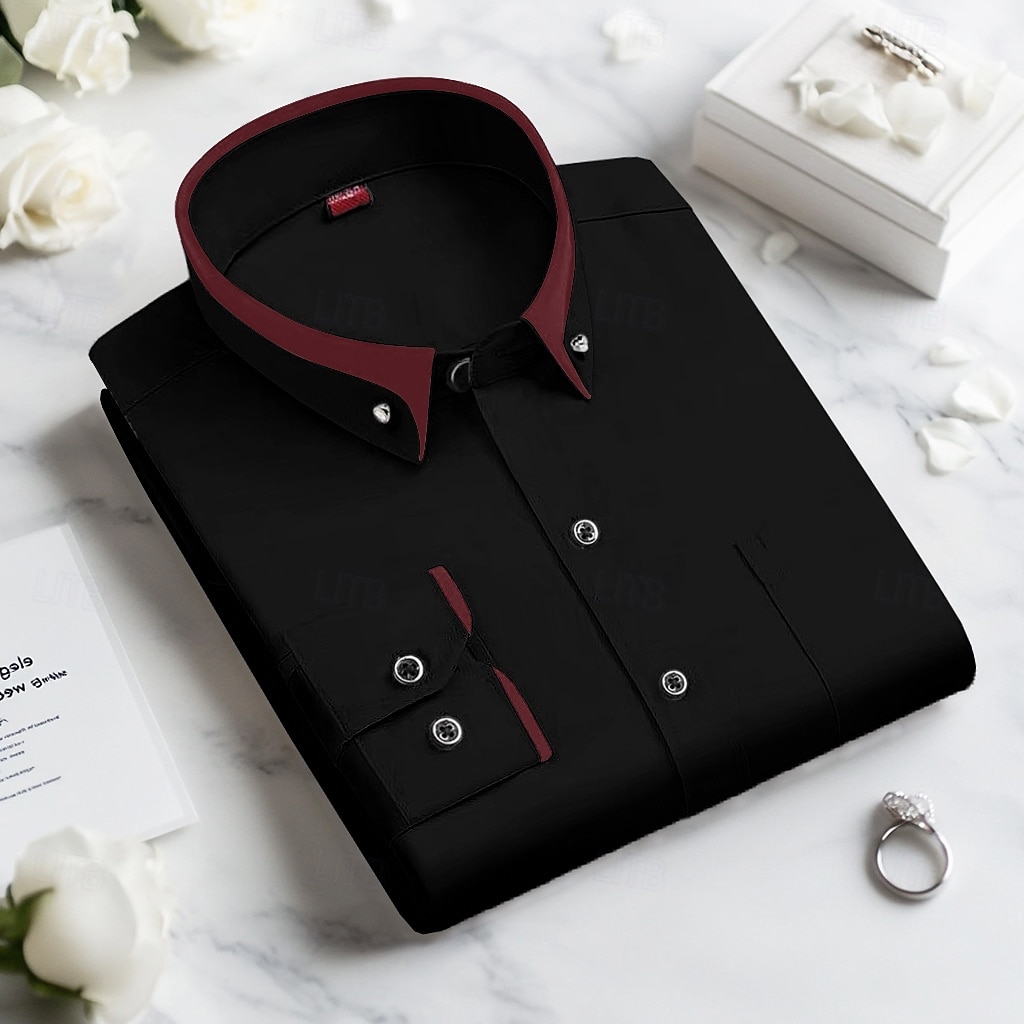 Herren Oberhemd Hemd Bügelfreies Hemd Solide / einfarbig Hochzeit Hellblau Schwarz Weiß Rosa Langarm Umlegekragen Ganzjährig Bekleidung Patchwork 2025 - $26.99 –P14