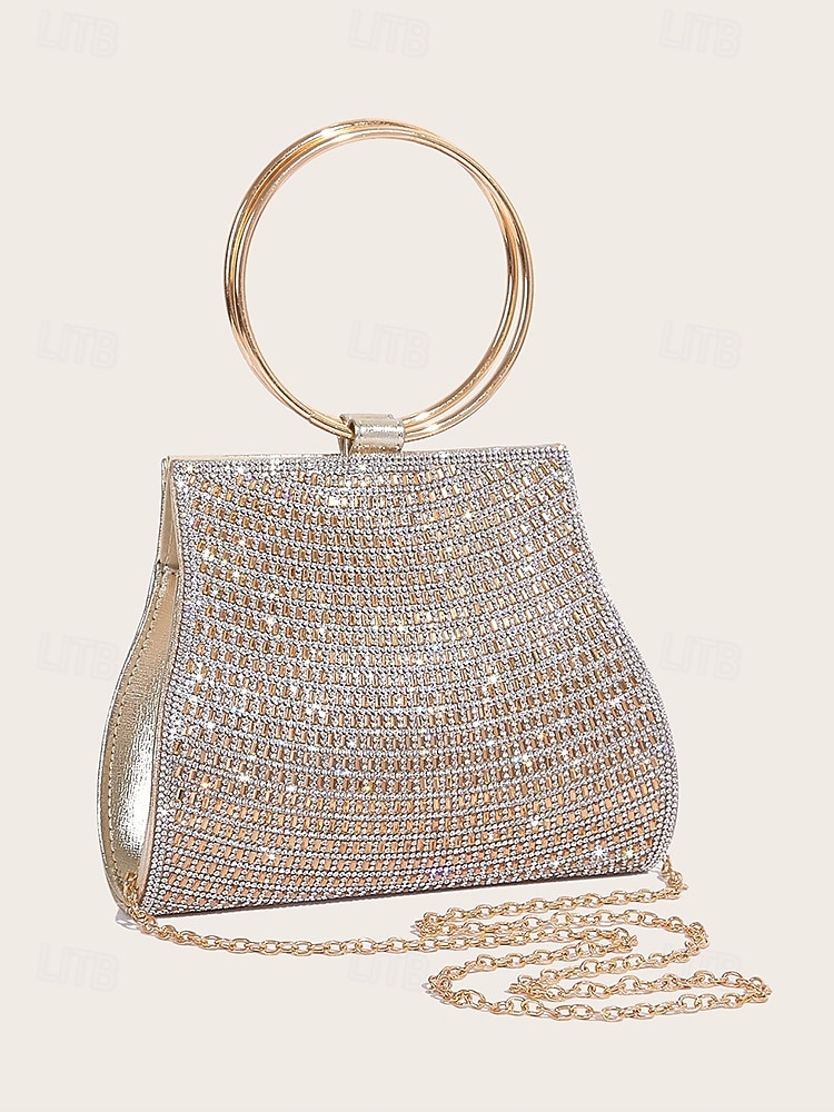 elegante kristallen avondclutch met gouden ringhandvat – damestas met strass voor bruiloften, feesten en speciale gelegenheden 2026 - $34.99 –P4