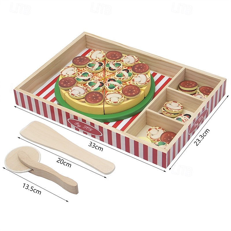 dřevěná pizza party hrací sada potravin výukové hračky hrací sada potravin pro batolata 2025 - $44.99 –P10