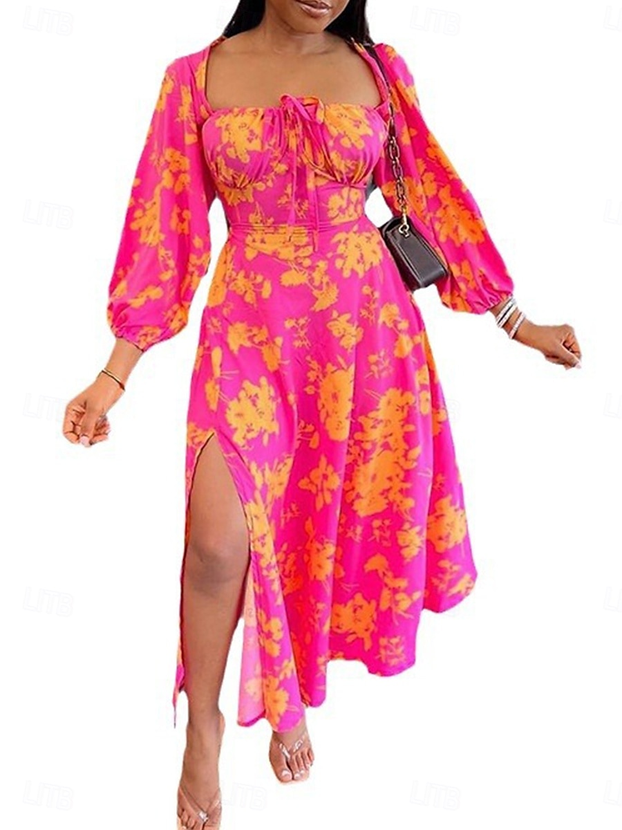 Naisten Midimekko Korsetti mekko A linjainen mekko Maitotar Mekko Puff Sleeve mekko Loma Loma Päivittäin Normaali Kukka Pitkähihainen V kaula-aukko Rubiini Kesä 2025 - $46.99 –P5