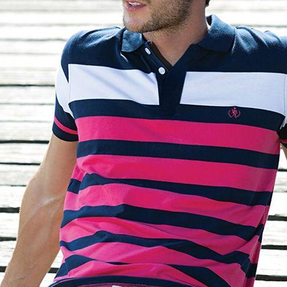 Муж. В полоску Регби-поло С короткими рукавами Футболки поло Рубашки с воротником На каждый день Школа на открытом воздухе Спорт На каждый день 3D печать Лето Весна Осень Синий 2025 - $27.99 –P2