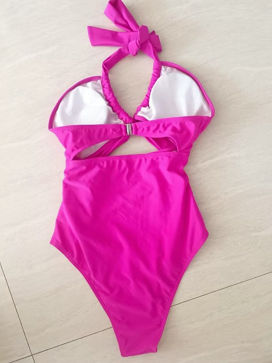 Kvinnors baddräkter en del monokini baddräkter rygglös mage kontroll hög midja smal semester strandkläder enfärgad halterneck ärmlös baddräkt 2025 - $19.99 –P4