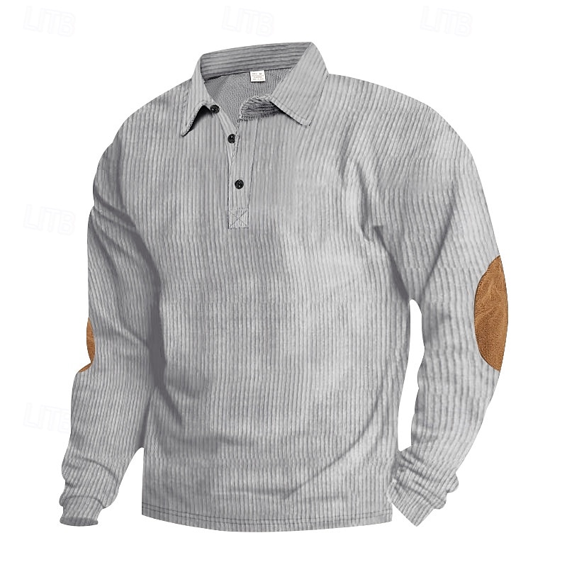 Men's Corduroy Shirt Button Up Polos Casual Sports Lapel Long Sleeve Fashion Basic Color Block Patchwork Button Spring Fall & Winter Regular Fit Army Green Navy Blue Brown Gray Corduroy Shirt 2025 - $22.99 –P12