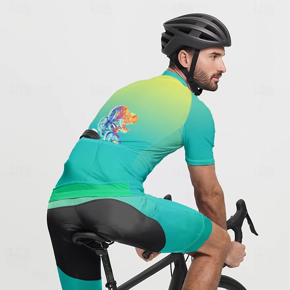 Homme Maillot Velo Cyclisme Manche Courte Cyclisme Tee-shirt Maillot avec 3 poches arrière VTT Vélo tout terrain Respirable Séchage rapide Conception anatomique Mèche Bleu Violet Vert Dégradé Des de 2025 ? $20.79 –P9