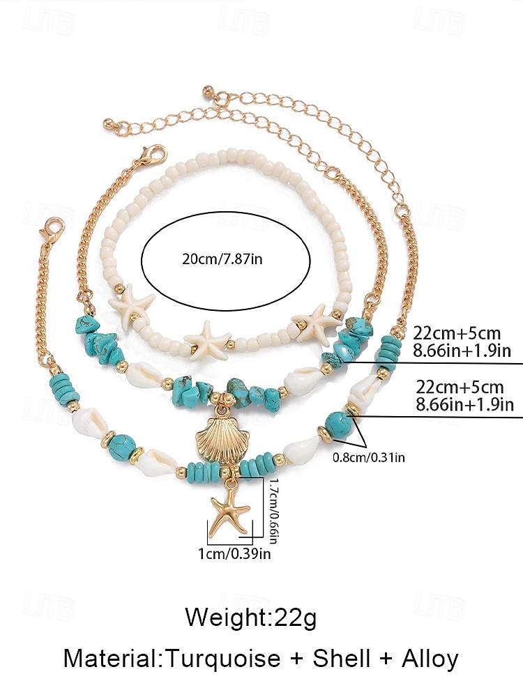 Boho Beach Anklet Set for Women – Handmade Shell & Turquoise Beaded Starfish Ankle Bracelets, Summer Foot Jewelry for Vacations & Festivals 2025 - $11.99 –P5
