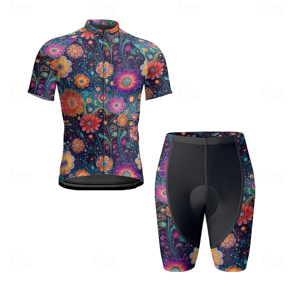 Men's Cycling Jersey with Shorts Floral Botanical Short Sleeve Bike Clothing Suit with 3 Rear Pockets Mountain Bike MTB Road Bike Cycling Front Zipper Sweat wicking Comfortable Breathable Sports 2025 - $47.99 –P8