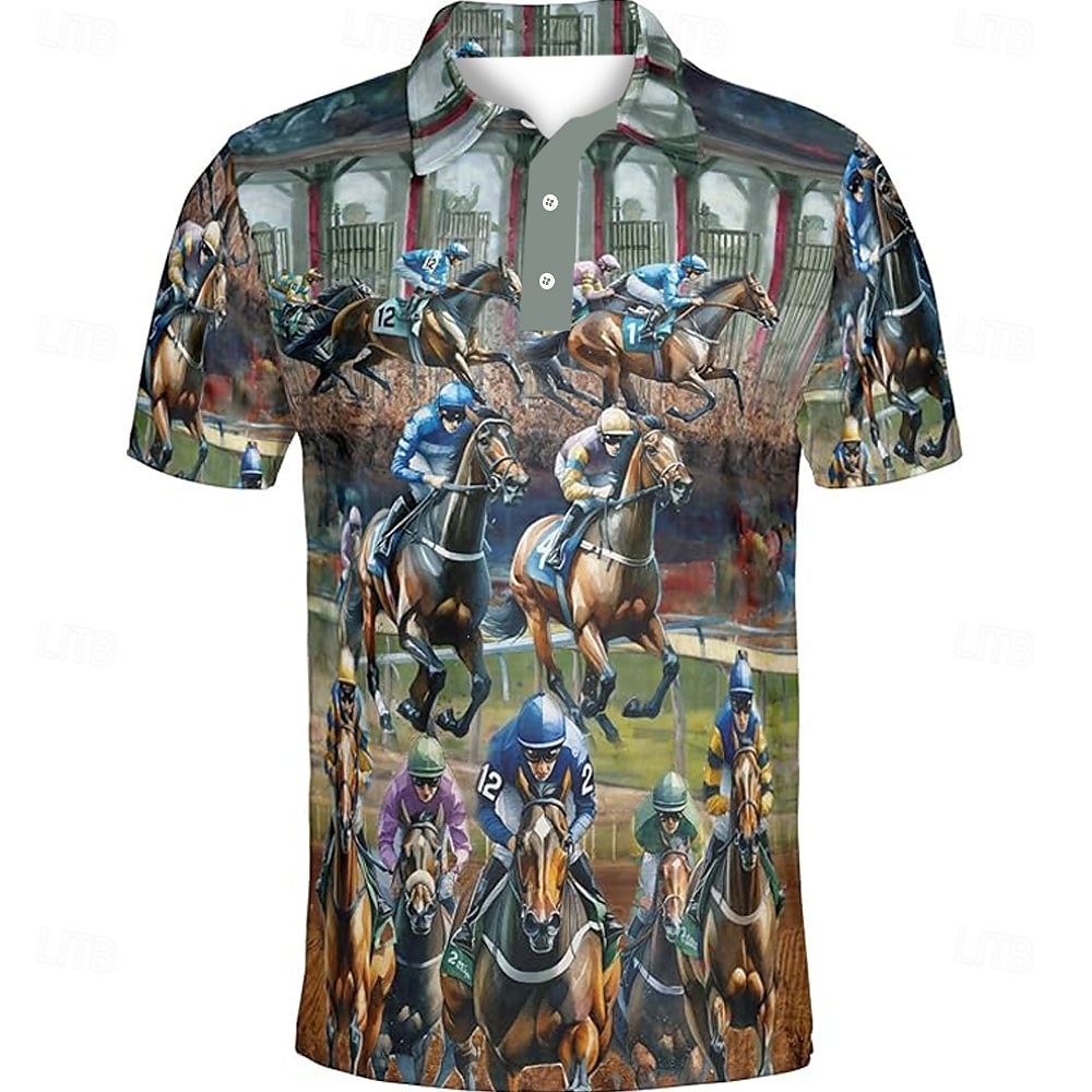 Kentucky Derby Miesten Kilparatsastus Polo Lyhythihainen Poolopaidat Kauluspaidat Business Casual ulko- Arki-asut Festivaalin asu 3D-tulostus Kesä Kevät Syksy Musta Apila Harmaa 2025 - $27.99 –P1
