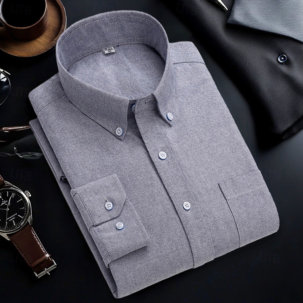 Per uomo Camicie Camicia abbottonata Camicia Oxford Camicia non stirabile Camicia a righe A quadri / A righe / Chevron Matrimonio Ufficio e carriera Blu chiaro Bianco Blu marino Blu reale Manica lunga del 2025 a $32.99 –P12