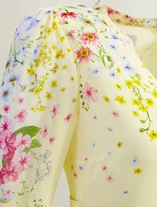 A-Linie Brautmutterkleid Elegantes Einfaches Minimalistisches V-Ausschnitt Blumenmuster bodenlang Chiffon Langarm mit verdeckten Knöpfen Derby Kleid Renntag Kleid Hochzeitsgastkleid 2025 2025 - $189.99 –P4