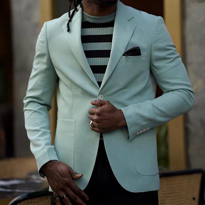 Men's Graduation Blazer Business Cocktail Party Wedding Party Fashion Casual Spring Fall Polyester Plain Pocket Buttons Comfortable Single Breasted Blazer Orange Light Blue 2026 - $60.99 –P2