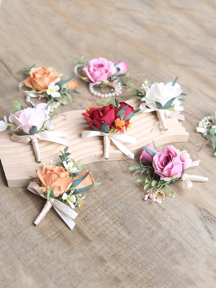butoniera de nunta si corsajul de la incheietura mainii – accesorii florale elegante de trandafiri artificiali pentru mire, miri, domnisoare de onoare si evenimente speciale 2025 - $11.99 –P5