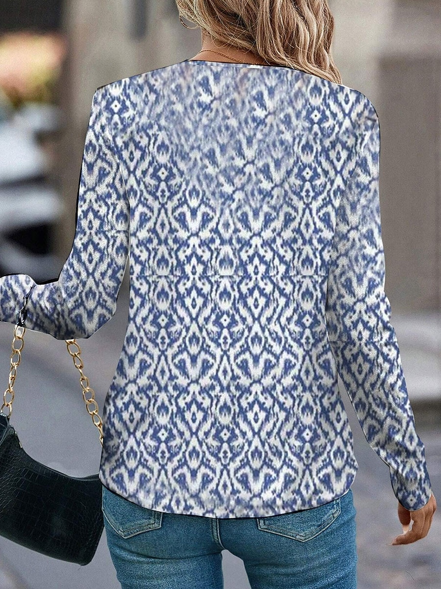 Per donna maglietta Pop art Di tendenza Moderno Informale Manica lunga A V Top regolari Giornaliero Fine settimana Stampa Blu Autunno Inverno del 2025 a $22.99 –P3