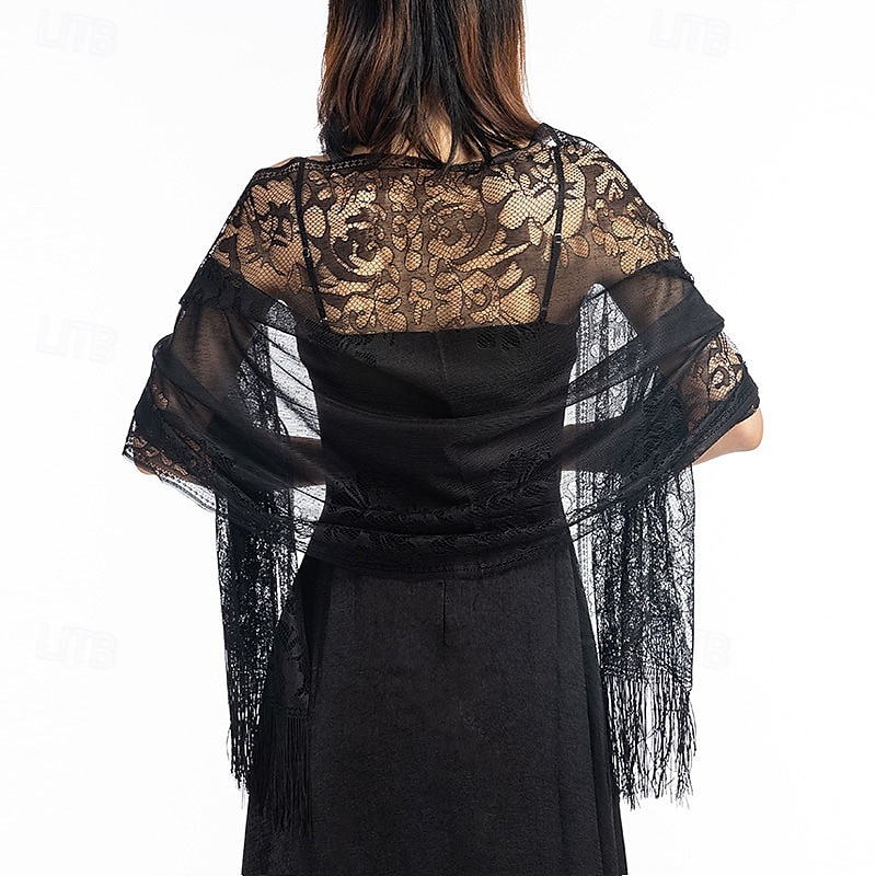Ladiery Women's Floral Lace Scarf Shawl with Tassels, Soft Mesh Fringe Wraps for Wedding Evening Party Dresses 2025 - $16.49 –P7