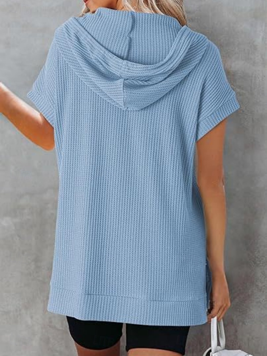 Women's Mini Dress Hoodie Dress Casual Dress Basic Casual Vacation Daily Regular Fit Plain Half Sleeve Hooded Black White Blue Fuchsia Summer 2025 - $33.99 –P9
