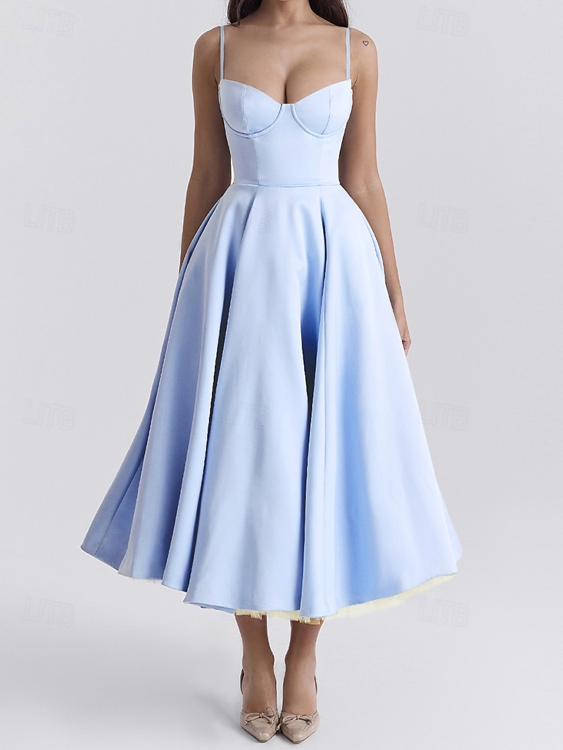 Retro Vintage 1950s Midi Dress Flare Dress Spaghetti Strap Corset Solid Color A-Line Women's Masquerade Wedding Vacation Tea Party Adults' Dress 2025 - $36.99 –P1