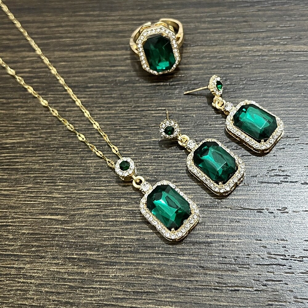 Conjuntos de joyas para novias, 1 juego de anillos de aleación de diamantes de imitación, pendientes, collar, conjunto de joyas elegantes de moda para mujer para bodas, ocasiones especiales, 2025 - $13.99 -P5