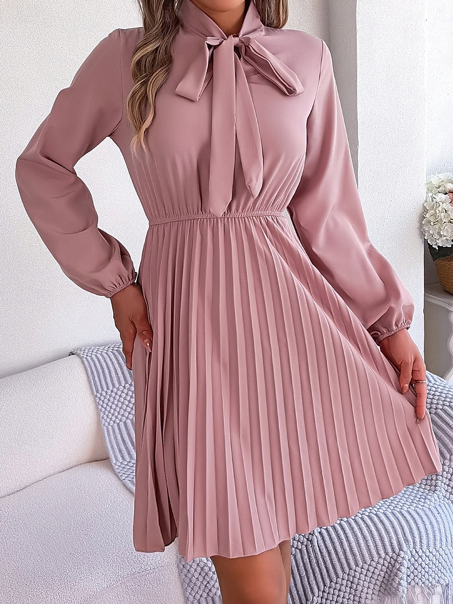 Women's Mini Dress Wrap Dress A Line Dress Solid Color Summer Dress Pleated Dress Party Birthday Vacation Daily Regular Fit Plain Long Sleeve V Neck Black Pink Wine Royal Blue Summer 2025 - $30.99 –P7