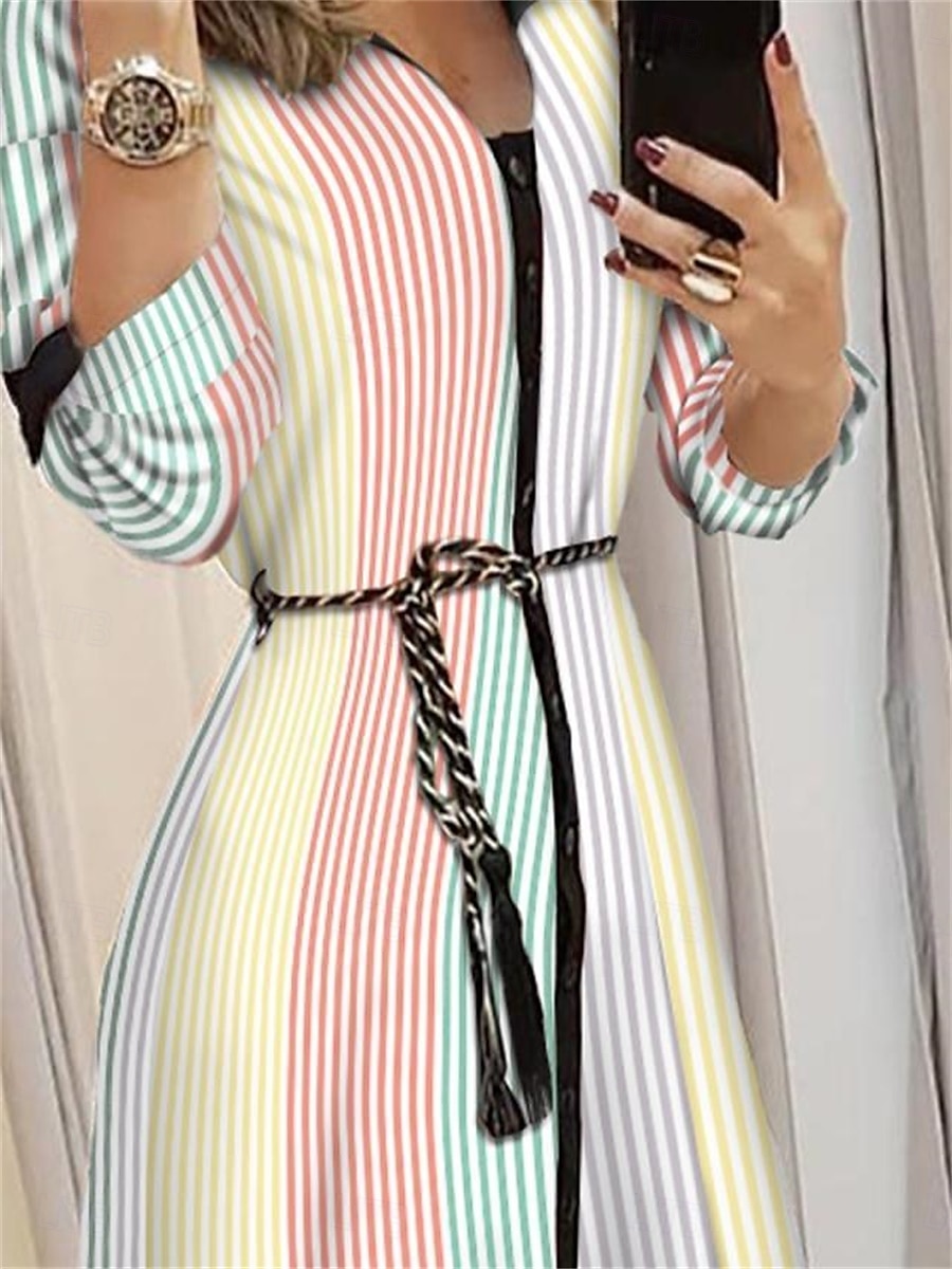Dame Midikjole Bodycon kjole Fritid Arbeid Avslappet Daglig Normal Grafisk Langermet V-hals Navyblå Grønn Regnbue Sommer Vår 2025 - $32.99 –P10