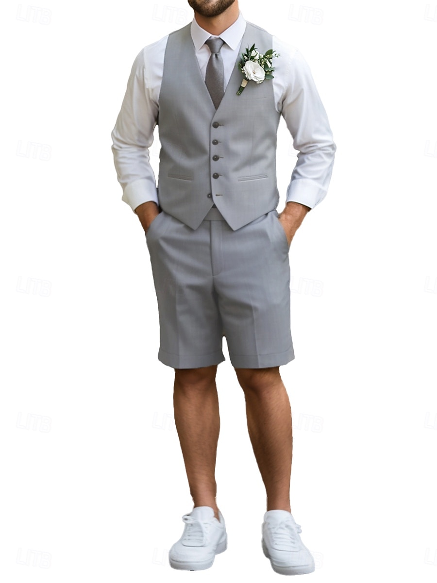Herren Smokings Anzüge Strandhochzeit Frühlingshochzeit Himmelblau Hell Gray Frühling & Sommer Anzug Mode Lässig Einfarbig Figurbetonter Schnitt 2-teilig 2026 - $75.99 –P5