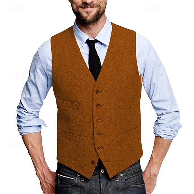 Ανδρικά Veste Γιλέκο Gilet Διακοπές Καθημερινά Γαμήλιο Πάρτι Ημερομηνία Μοντέρνα Καθημερινό Άνοιξη Φθινόπωρο Κουμπιά Τσέπη Πολυεστέρας Άνετο Σκέτο Μονόπετο Ενός Κουμπιού Λαιμόκοψη V Κανονικό 2025 - $37.99 –P6