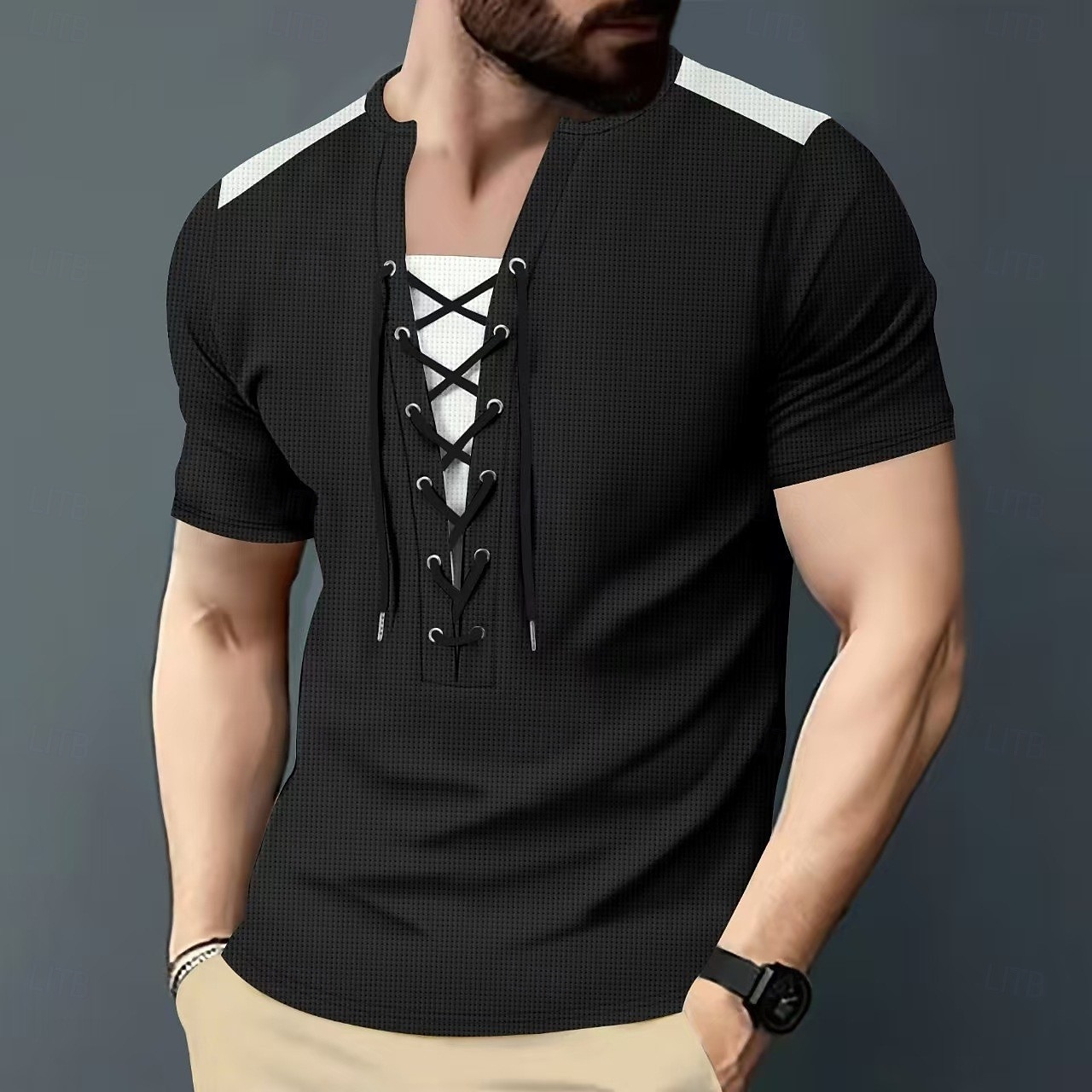 Men's Henley Shirt Tee Short Sleeve Shirt Tee Top Short Sleeve Crewneck Summer Color Block Solid / Plain Color Fashion Designer Fashion Vacation Street Going out Wine Black White Top Tee for Men 2025 - $20.99 –P10