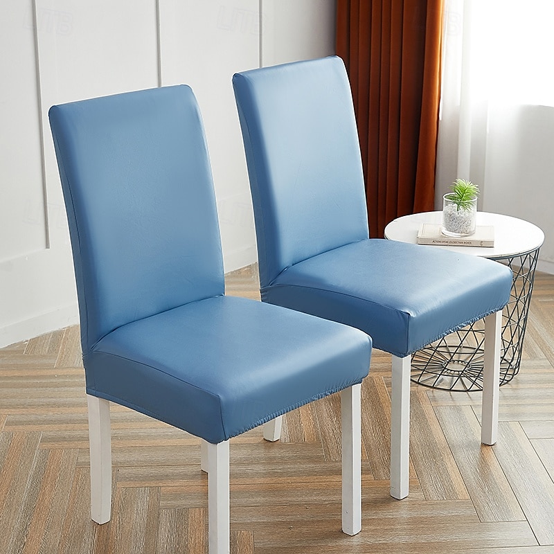 1/2/4/6 pz. Coprisedia in pelle PU impermeabile antiolio, coprisedia da pranzo elasticizzato, coprisedile tinta unita per soggiorno, cucina, casa del 2025 a $25.99 –P18
