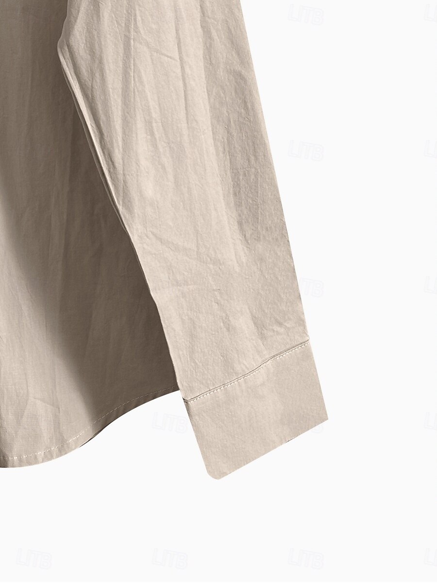 Dame Skjorte Bluse Helfarge Stilfull Fritid Langermet Skjortekrage Vanlige topper Daglig Knapper Kakifarget Sommer Vår 2025 - $34.99 –P3