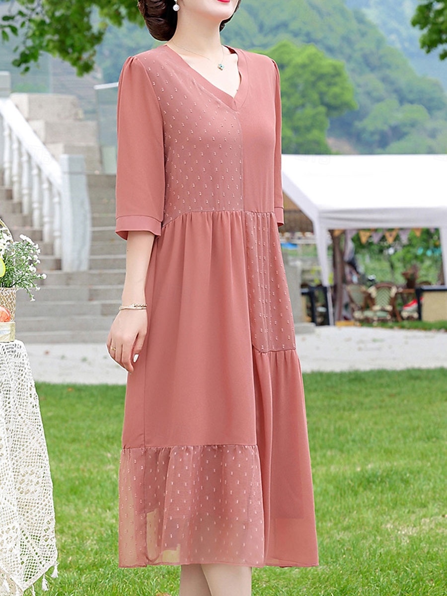 Női Hosszú ruha Maxi ruha hétköznapi ruha A vonalú ruha Elegáns Stílusos Alkalmi Vakáció Hétköznapi Napi Normál Sima Rövid ujjú V-alakú Arcpír rózsaszín Medence Nyár Tavasz 2025 - $48.99 –P2