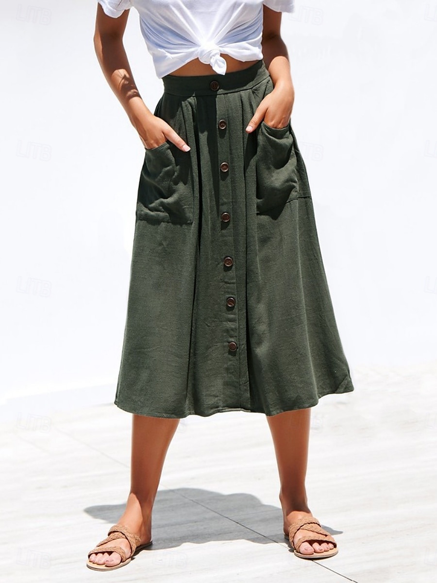 Pentru femei Fustă Linie A Modă Casual Midi Talie Înaltă Fuste Simplu Micro-elastic Stradă Zilnic Negru Galben Roz Îmbujorat Bleumarin Vară Poliester 2025 - $23.99 –P1