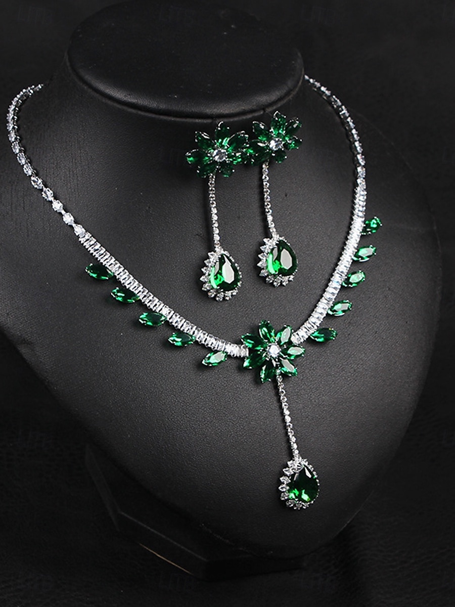Parure de Bijoux 1 Vert Zircon Chrome Imitation de diamant 1 Collier Boucles d'Oreilles Femme Elégant Rétro Vintage Mode Le style rétro Classique Parure de Bijoux Pour Mariage Soirée de 2025 ? $34.99 –P3