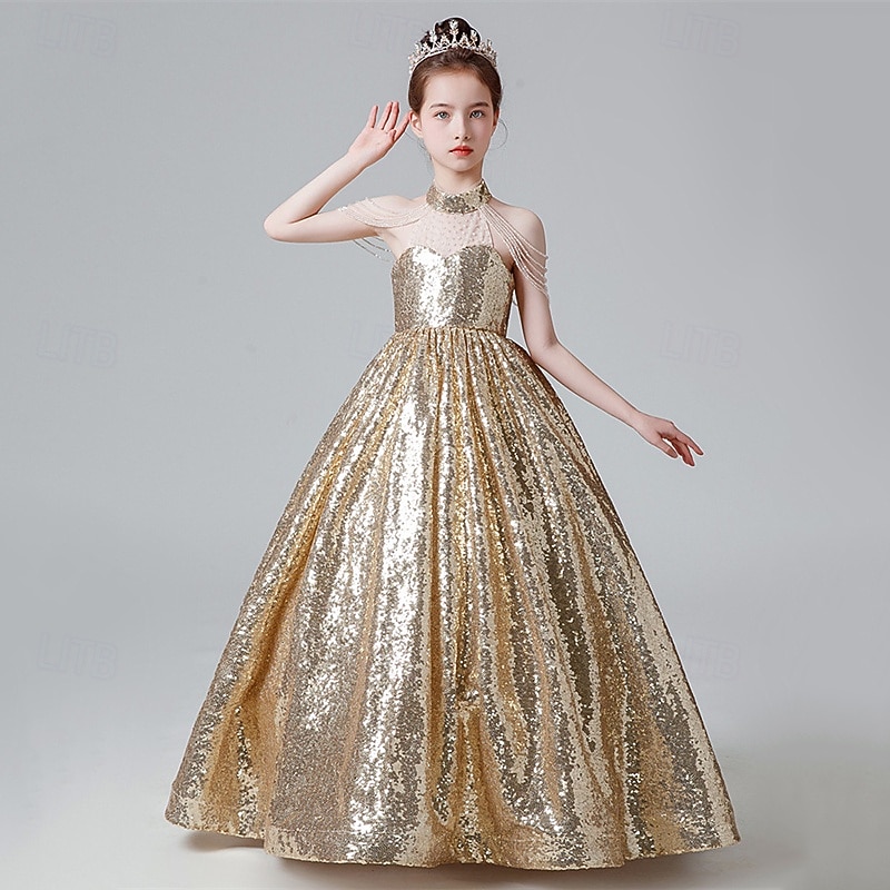 Děti Dívčí Šaty na párty Pevná barva Bez rukávů Výkon Narozeniny Flitry Elegantní Krásná Polyester Maxi Šaty na párty Swingové šaty Áčkové šaty Léto 4-12 let Světlá růžová Vodní modrá Zlatá 2025 - $78.99 –P5