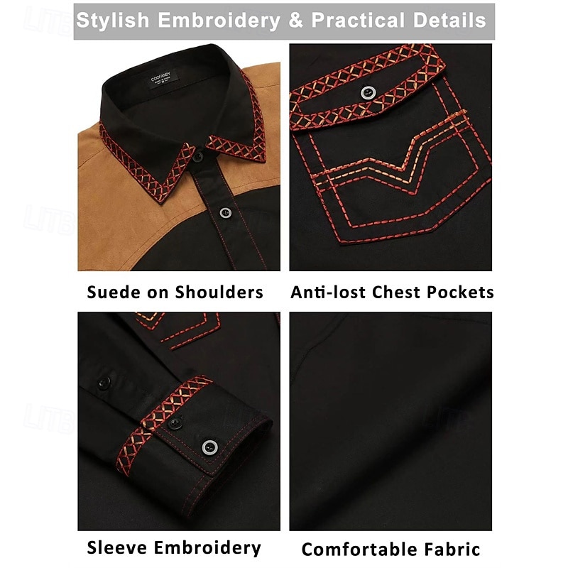 Herren Hemd Sommerhemd Freizeithemd Knopfhemd Hellkaki Schwarz Rote Marineblau Blau Langarm Farbblock Revers Urlaub Hawaiianisch Button-Down Bekleidung Baumwollmischung Mode Lässig Bequem 2025 - $47.99 –P2