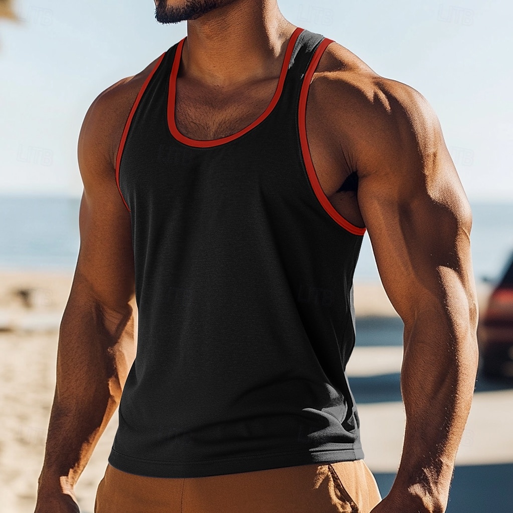 Men's Tank Top Vest Undershirt Sleeveless Shirt Sleeveless U Neck Summer Solid Color Plain Fashion Classic Comfortable Color Block Street Casual Sports Black White Red Top Tee for Men 2025 - $10.49 –P12