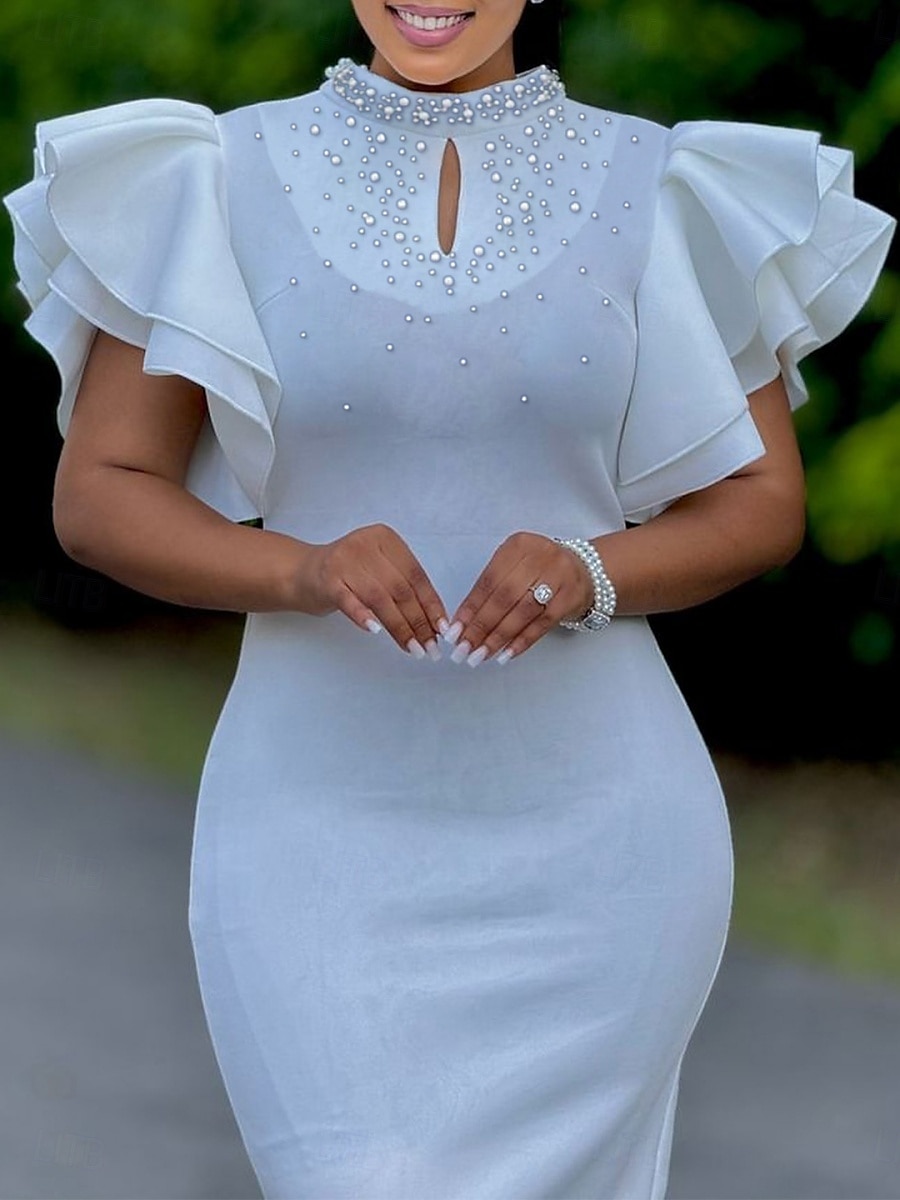 Dames Halflange jurk Gala jurk Feestjurk Satijnen Jurk Bruiloft gast jurk Elegant Formeel Feest Bruiloft gast Verloving Normale pasvorm Effen Korte mouw Coltrui Zwart Wit Blozend Roze Rood Zomer 2025 - $55.99 –P8