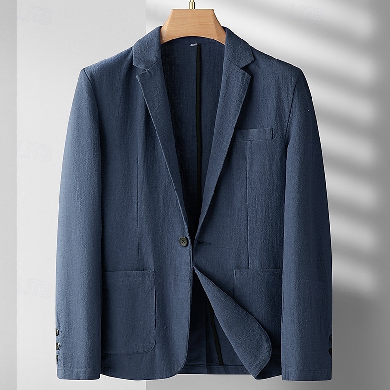 Herr Linne blazer Kavaj Företag Cocktailfest Bröllopsfest Mode Ledigt Vår Höst Ramie Ensfärgat Ficka Knappar Bekväm Enkelknäppt Blazer Svart Vinröd Marinblå Armégrön 2025 - $58.99 –P10