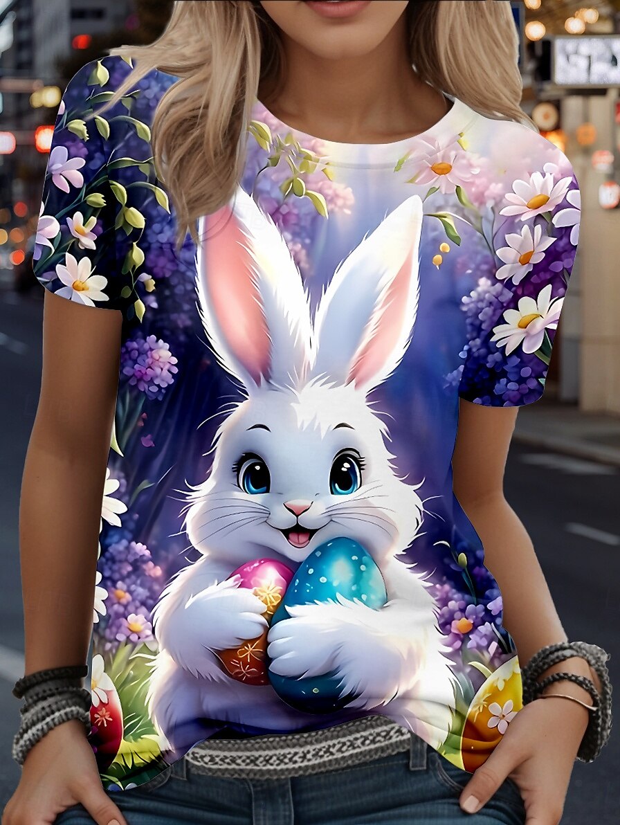 Paște Pentru femei Tricou Animal Casual Manșon scurt Rotund Topuri obișnuite Zilnic Imprimeu Roz Îmbujorat Bleumarin Albastru celest Trifoi Vară Primăvară 2025 - $19.99 –P1