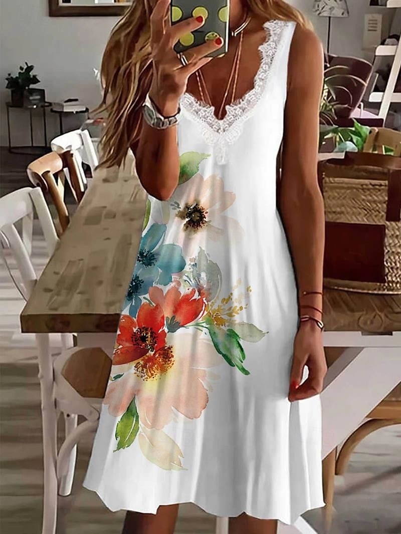 Mujer Talla EU / US Mini vestido Vestido informal Vestido elegante Elegante Bohemia Vacaciones Sin Mangas Vacaciones Casual Playa Moldeado al Cuerpo Floral Sin Mangas Escote en Pico Rosa Claro Verano 2025 - $21.99 –P1