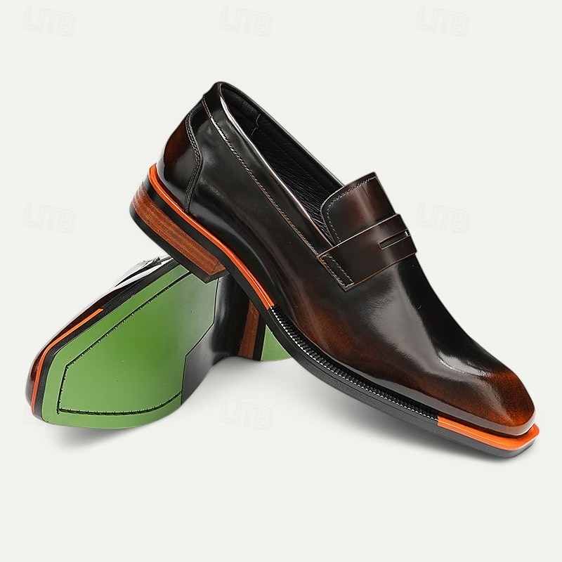 Mocasines negros sin cordones de piel de vacuno de primera calidad para hombre con detalles en naranja en contraste, estilo formal para negocios y eventos especiales 2026 - $109.99 –P8