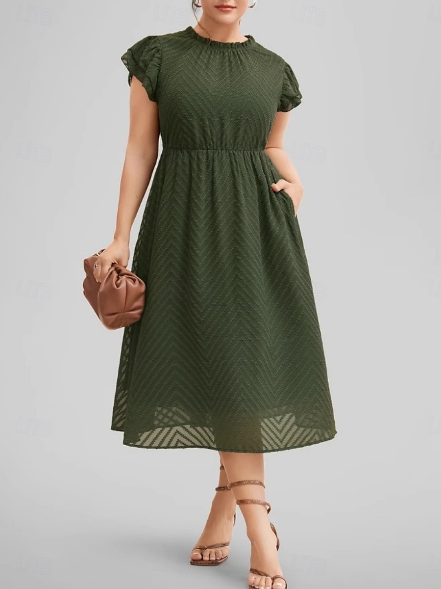 Femme Robe mi-longue Robe casual Robe Trapèze basique Décontractées Vacances du quotidien Standard Plein Manche Courte Col Ras du Cou Vert Véronèse Eté de 2025 ? $41.99 –P3