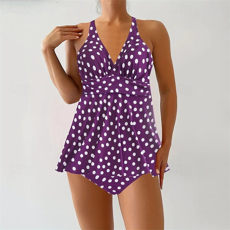 Dam Tankini Tvådelad baddräkt Korsvis Badkläder Fläck Badkläder Svart Blå Andningsfunktion Snabb tork Lättvikt Ärmlös - Simmning Surfing Strand Sommar Vår Plusstorlekar 2025 - $26.99 –P11