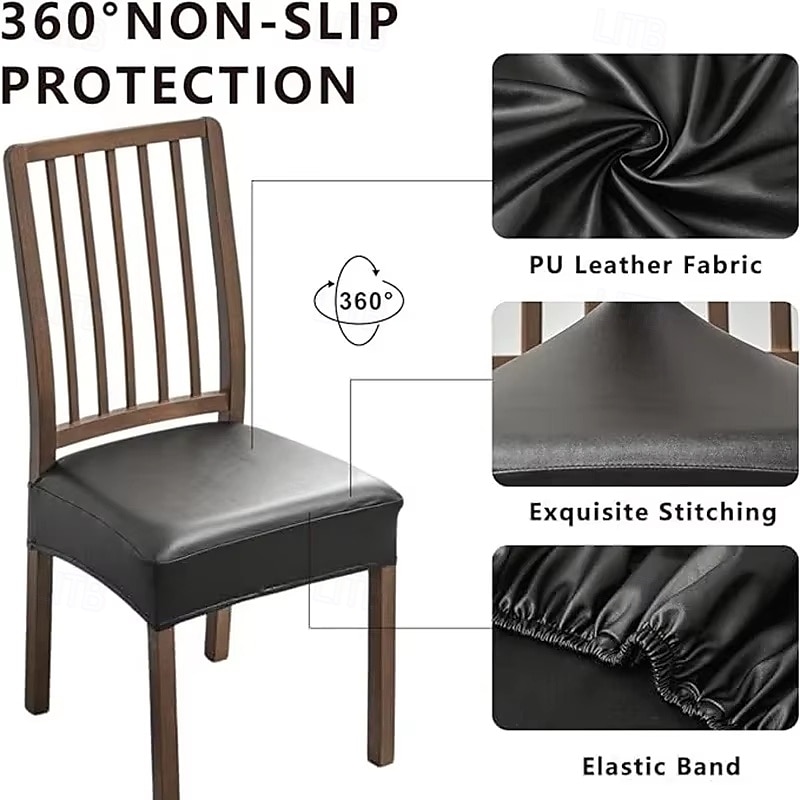 WaterProof PU Leather Dining Room Chair Cover Seat Covers Elastic Stool Covers Durable Dust-proof Cushion Cover for Home Hotel 2025 - $20.99 –P2