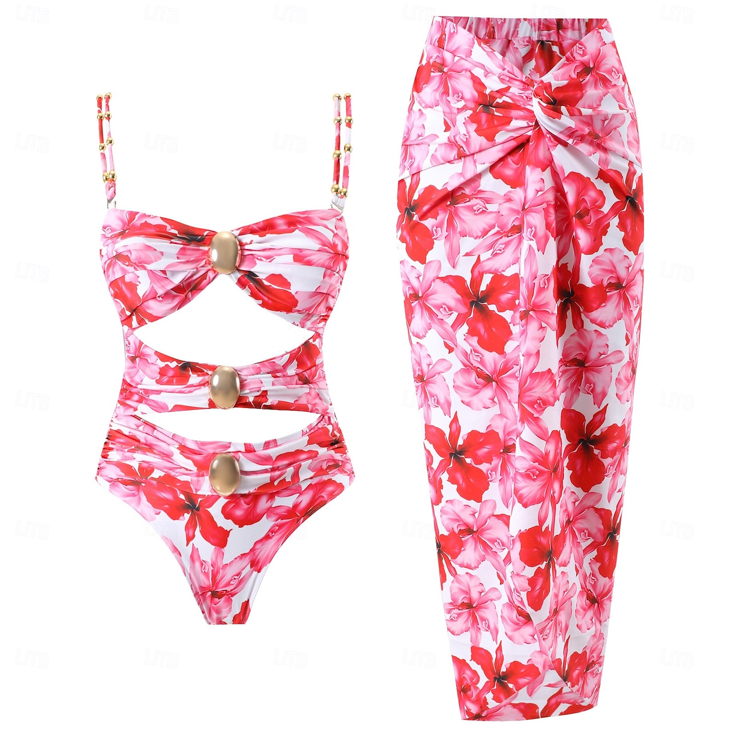 Dam Badkläder En bit Monokini Baddräkt Öppen rygg Magkontroll Hög midja Smal Semester Standkläder Blommig Leopard Axelbandslös Ärmlös Baddräkter 2025 - $52.99 –P1