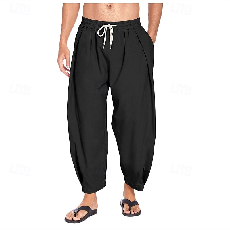 Homens Calças de linho Calça verão Calças de praia Calças Harem Bolsos Com Cordão Cintura elástica Tecido Conforto Respirável Mimolet Férias Diário Feriado Havaiana Boho Azul Céu Preto de 2025 por $18.99 –P7