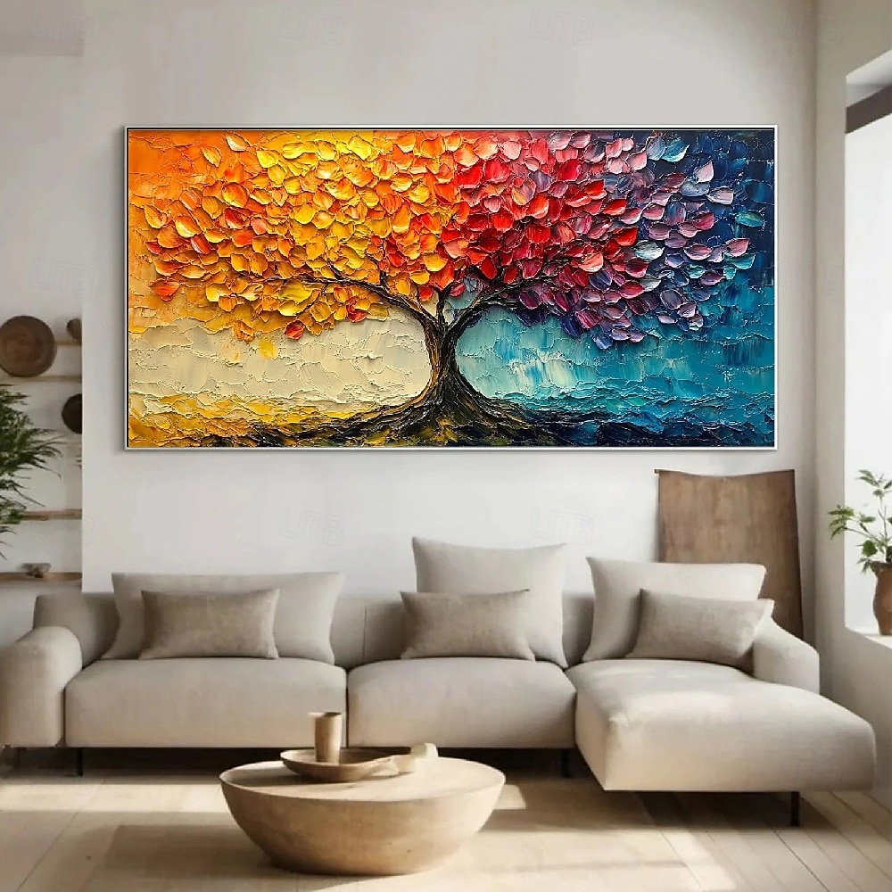 handgemaltes buntes Punkte-Baum-Ölgemälde auf Leinwand, modernes strukturiertes Blumenbaum-Gemälde, Wandkunst, 3D-Blumengemälde, zeitgenössische Kunst, großes Wandkunst-Ölgemälde für Wohnzimmerdekor 2025 - $61.99 –P2