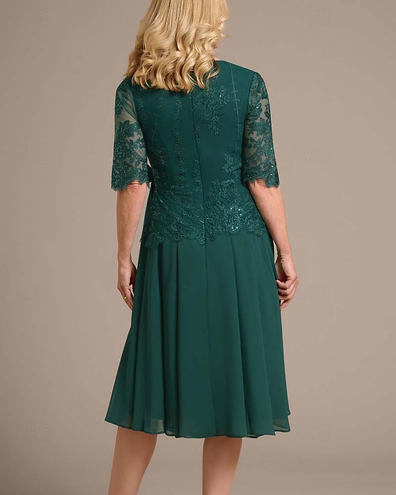 A-linie šaty matka nevěsty blazer šaty elegantní vintage jednoduchý V výstřih čajová délka chiffon poloviční rukáv sako šaty s krajkovou aplikací 2025 - $167.99 –P3
