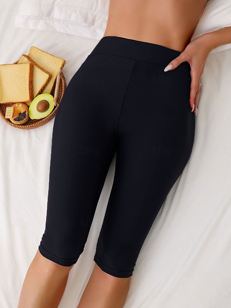 Dam Badkläder Stretchiga boxershorts Baddräkt Hög midja Semester Standkläder Ensfärgat Ärmlös Baddräkter 2025 - $18.49 –P1