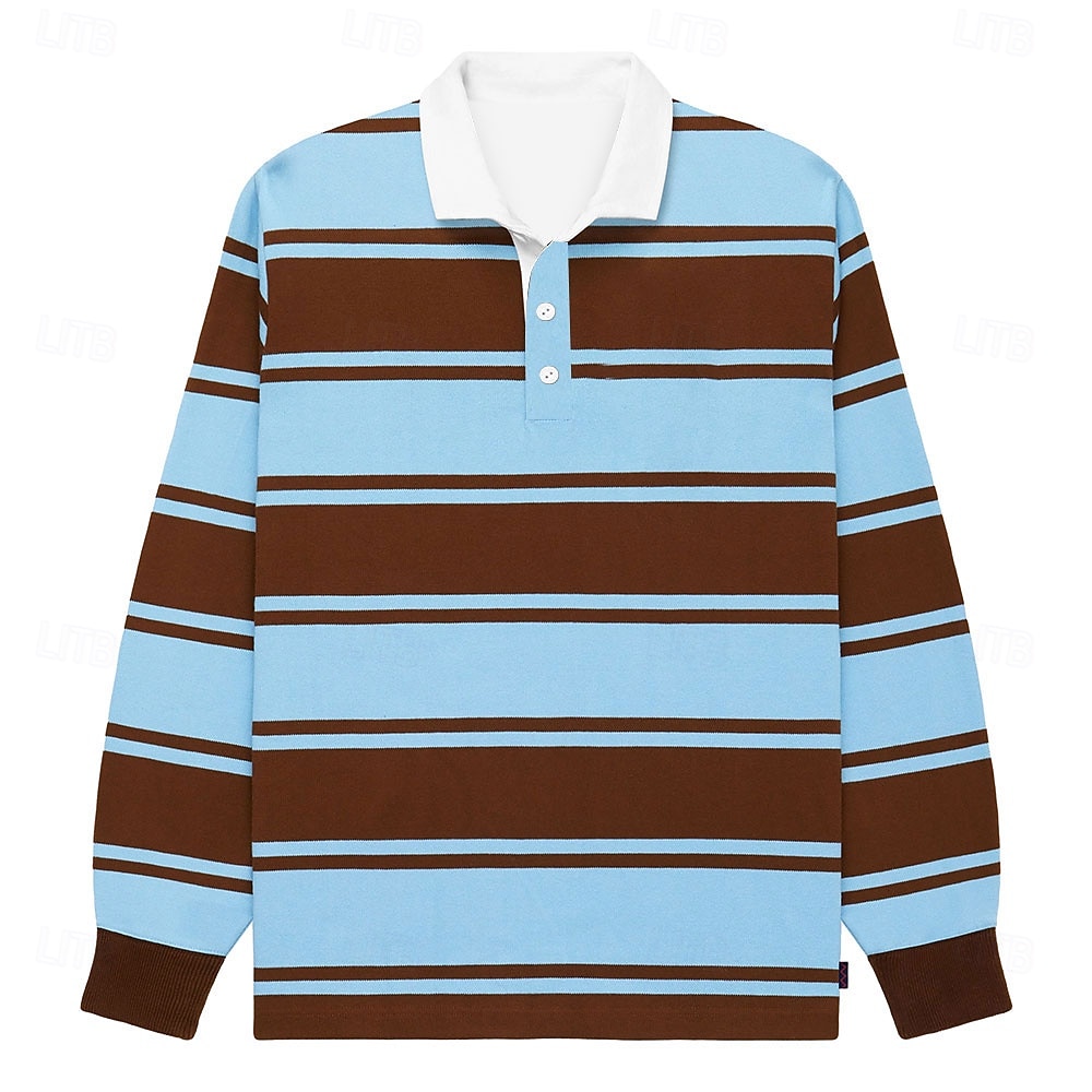 Homme Rayures Polo de rugby manche longue Polos Chemises à Col Occasionnel École Extérieur Athleisure Impression 3D Printemps Automne Hiver Bleu de 2026 ? $29.99 –P1