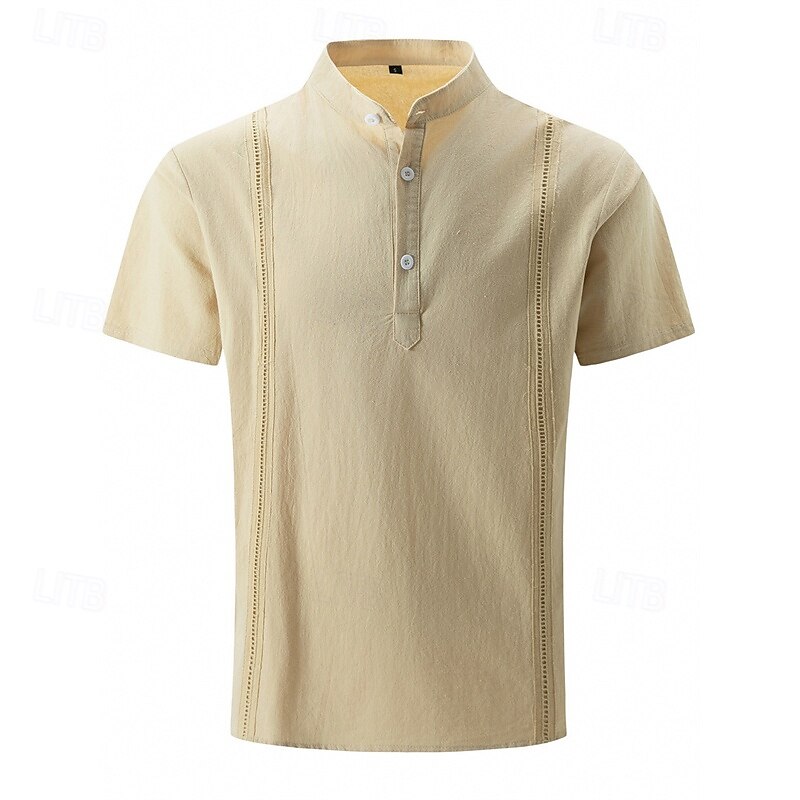 Per uomo Camicia Camicia di lino Camicia casual Camicia con Bottoni Camicia di cotone Semplice Vacanza Streetwear Nero Bianco Rosa Cachi Manica Corta Colletto alla coreana Estate Abbigliamento del 2025 a $23.99 –P4